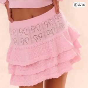 LoveShackFancy Baudin Bow Pointelle Mini Skirt in Ballerina Pink Size XL $295